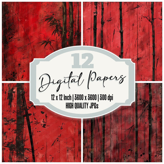 Bold Crimson Red Bamboo Digital Paper Pack (DDD000388)