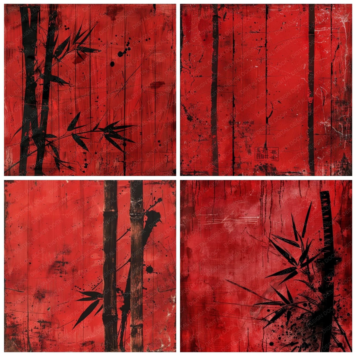 Bold Crimson Red Bamboo Digital Paper Pack (DDD000388)