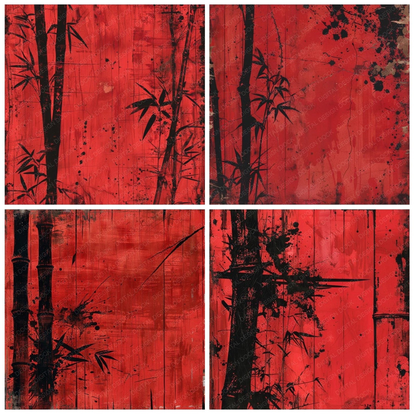 Bold Crimson Red Bamboo Digital Paper Pack (DDD000388)