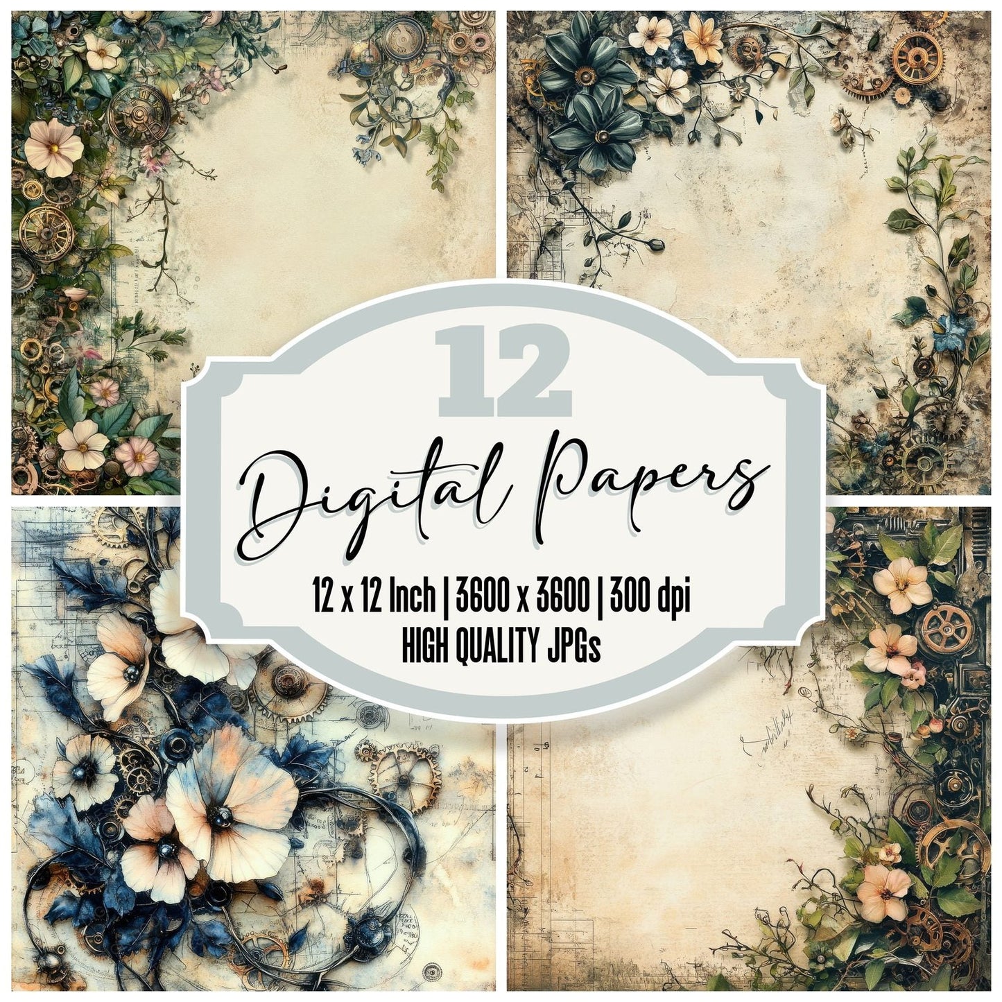 Botanical Steampunk Digital Paper Pack (DDD000390)