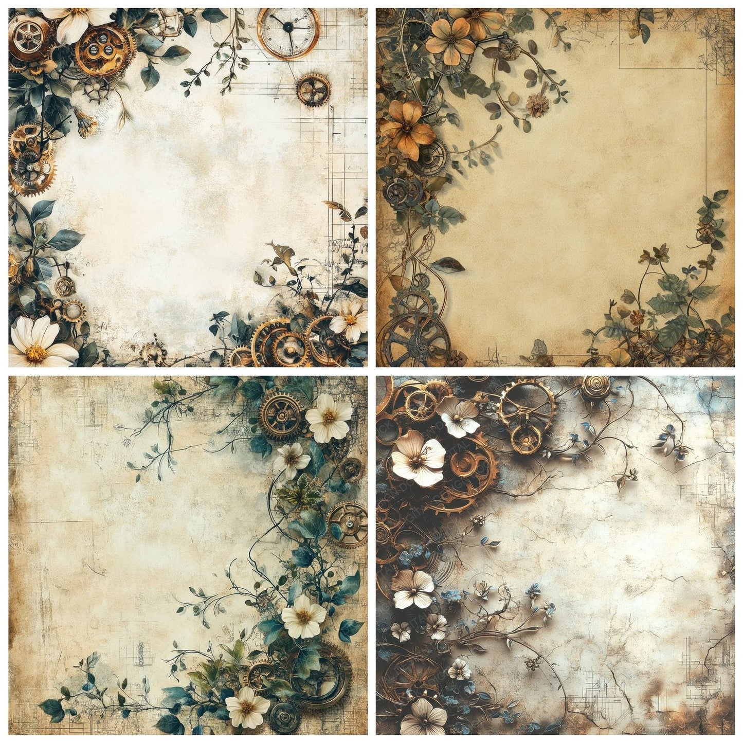 Botanical Steampunk Digital Paper Pack (DDD000390)