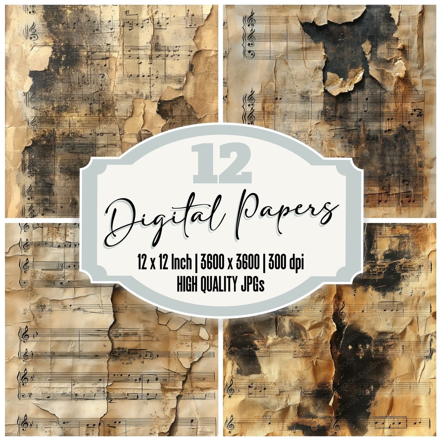 Burnt Music Sheets Digital Paper Pack (DDD000394)