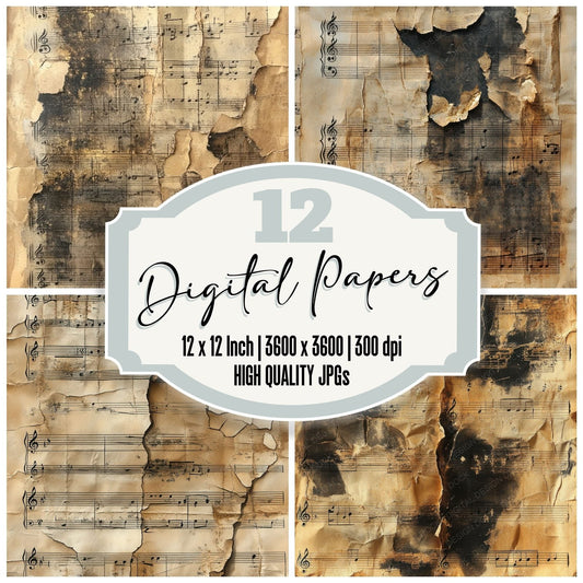 Burnt Music Sheets Digital Paper Pack (DDD000394)