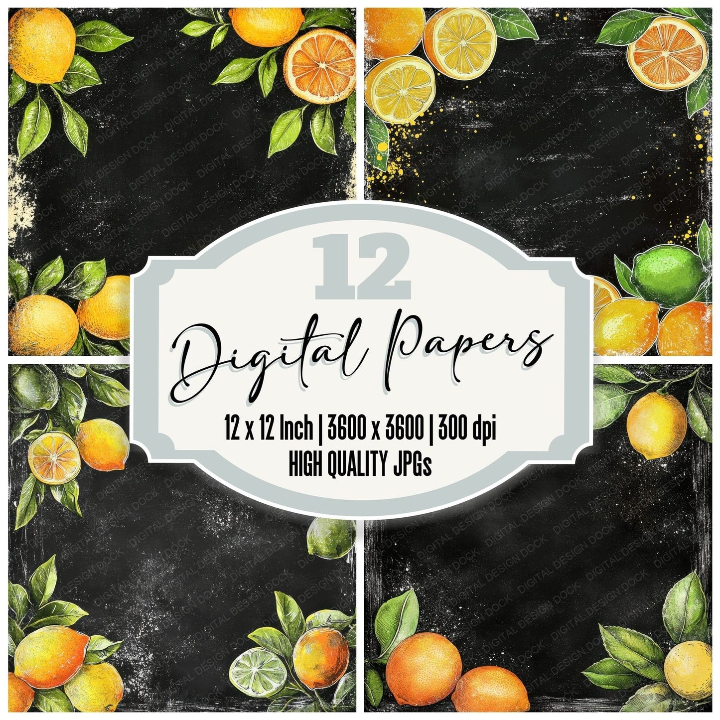 Chalk Citrus Frame Digital Paper Pack (DDD000399)