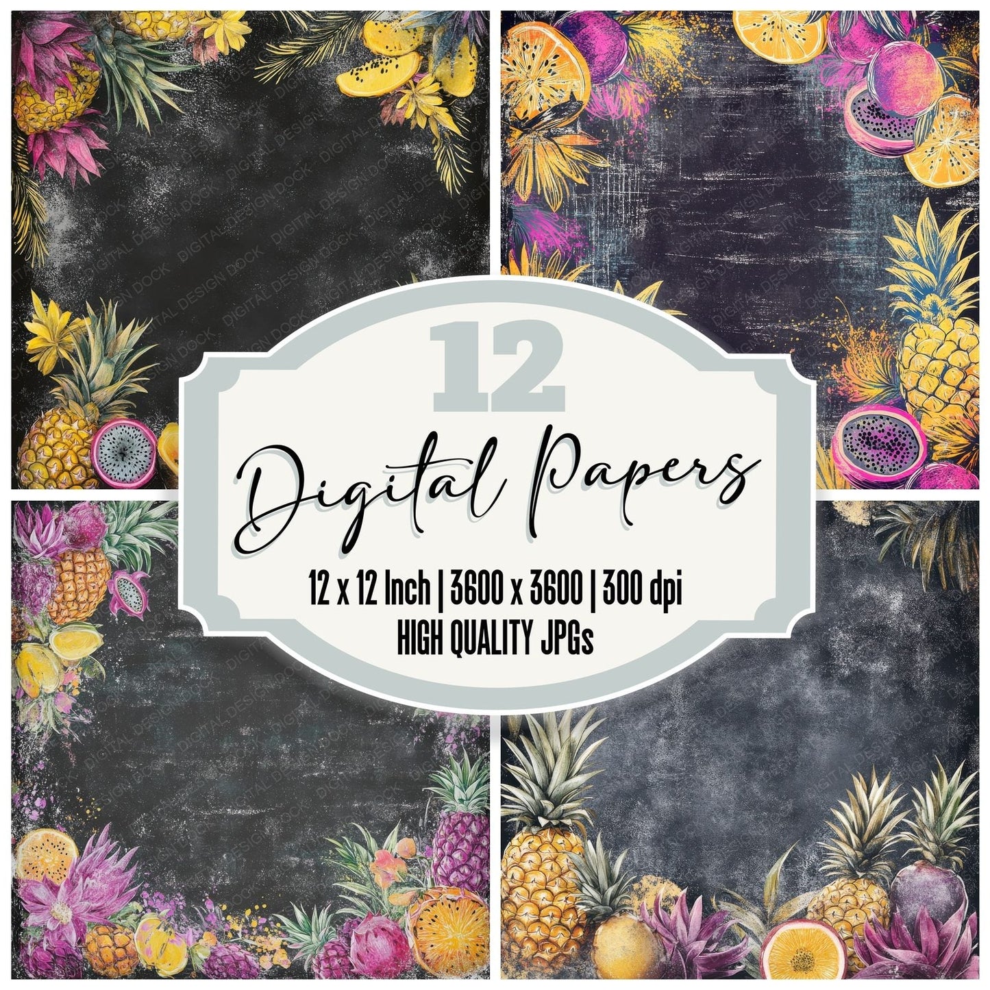 Chalk Tropical Fruit Digital Paper Pack (DDD000401)