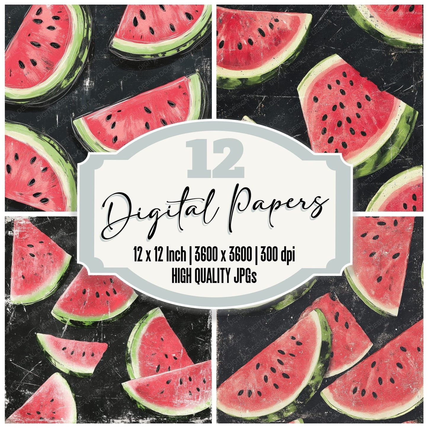 Chalk Watermelon Frame Digital Paper Pack (DDD000402)