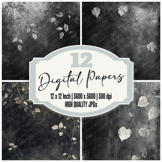 Charcoal Leaf Imprints Digital Paper Pack (DDD000405)