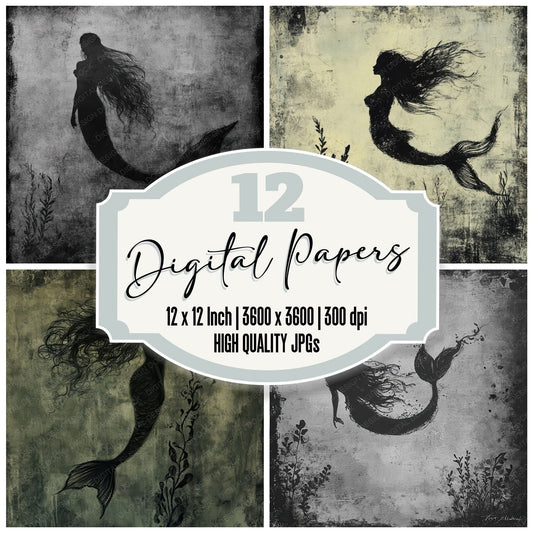 Charcoal Mermaid Digital Paper Pack (DDD000406)
