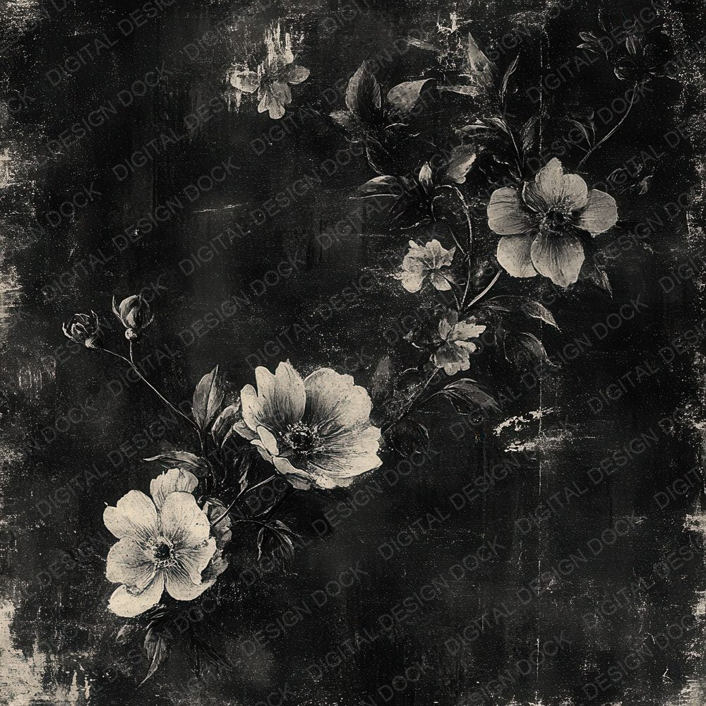 Charcoal Sketch Florals Digital Paper Pack (DDD000407)