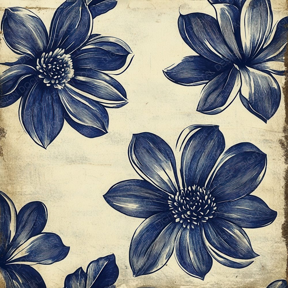 Cobalt Ivory Woodblock Digital Paper Pack (DDD000413)