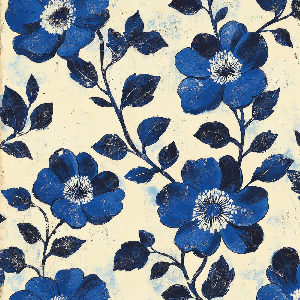 Cobalt Ivory Woodblock Digital Paper Pack (DDD000413)