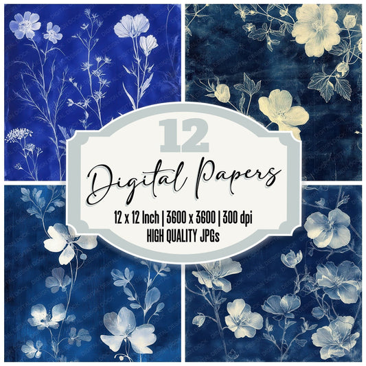 Cobalt X-Ray Florals Digital Paper Pack (DDD000414)