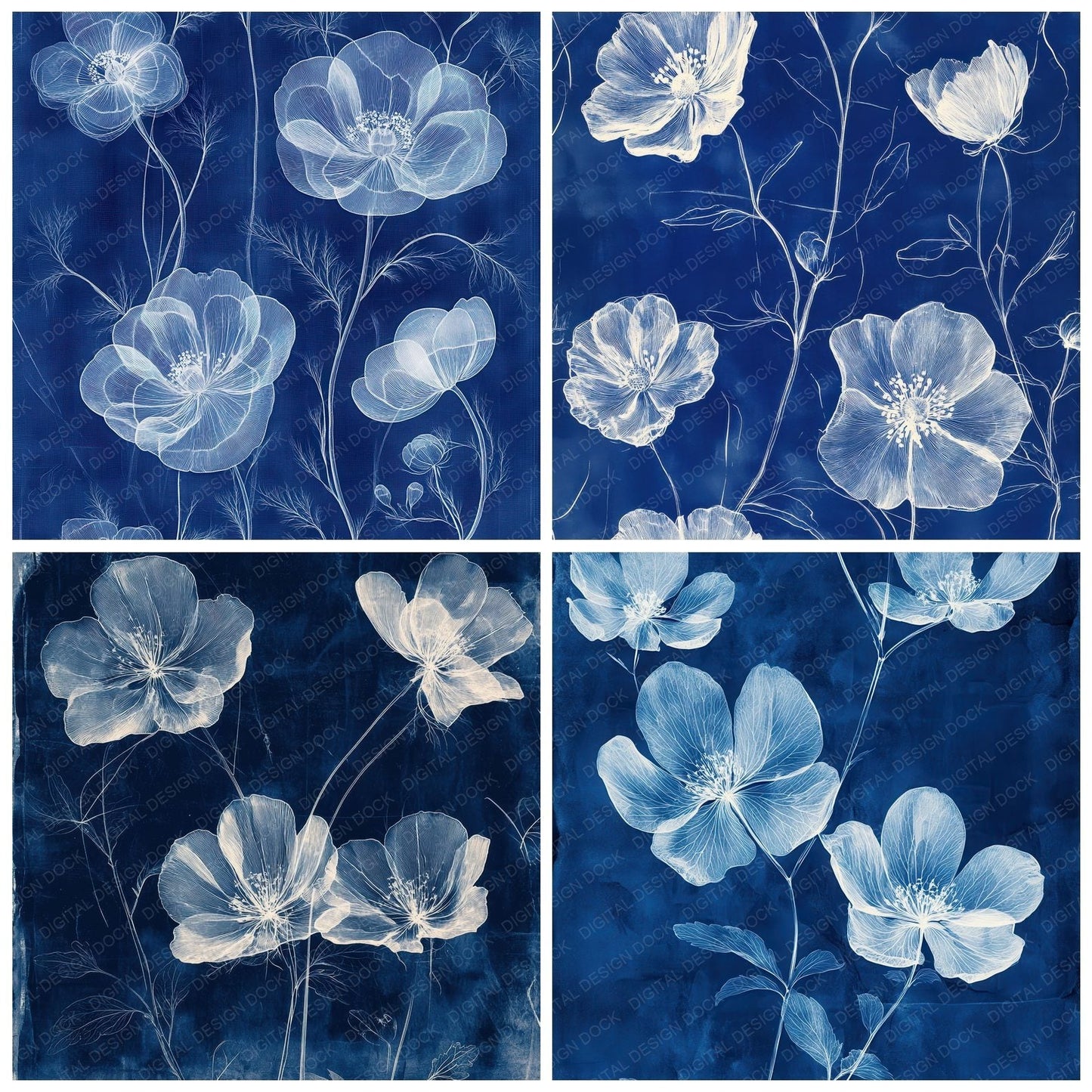 Cobalt X-Ray Florals Digital Paper Pack (DDD000414)