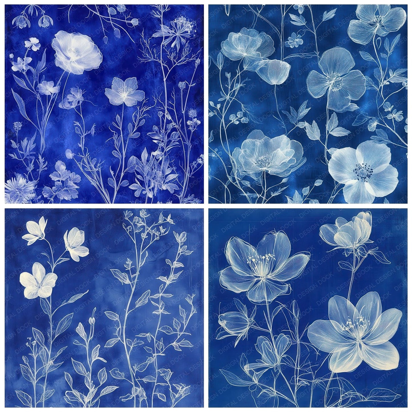 Cobalt X-Ray Florals Digital Paper Pack (DDD000414)