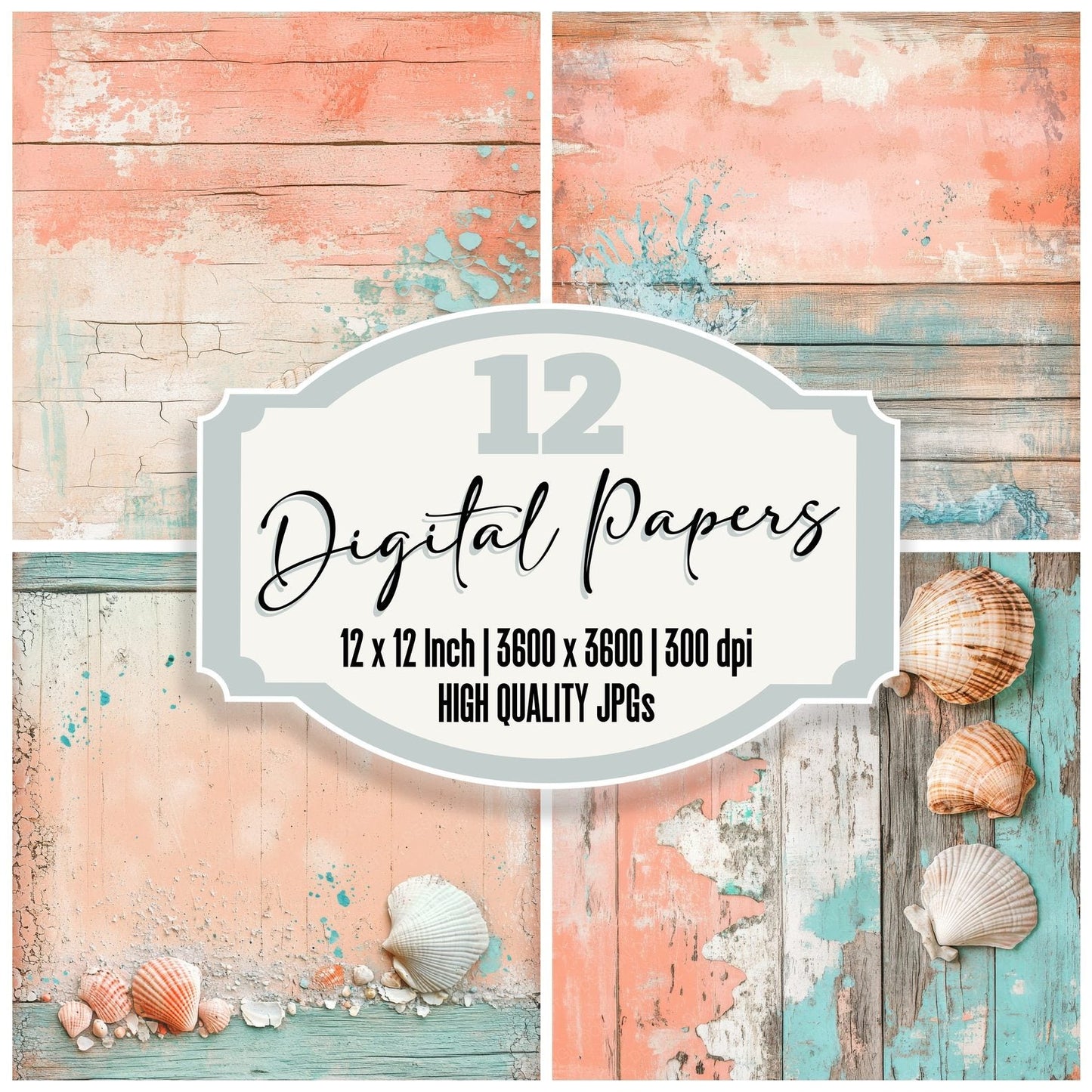 Coral and Peach Seashells Digital Paper Pack (DDD000417)