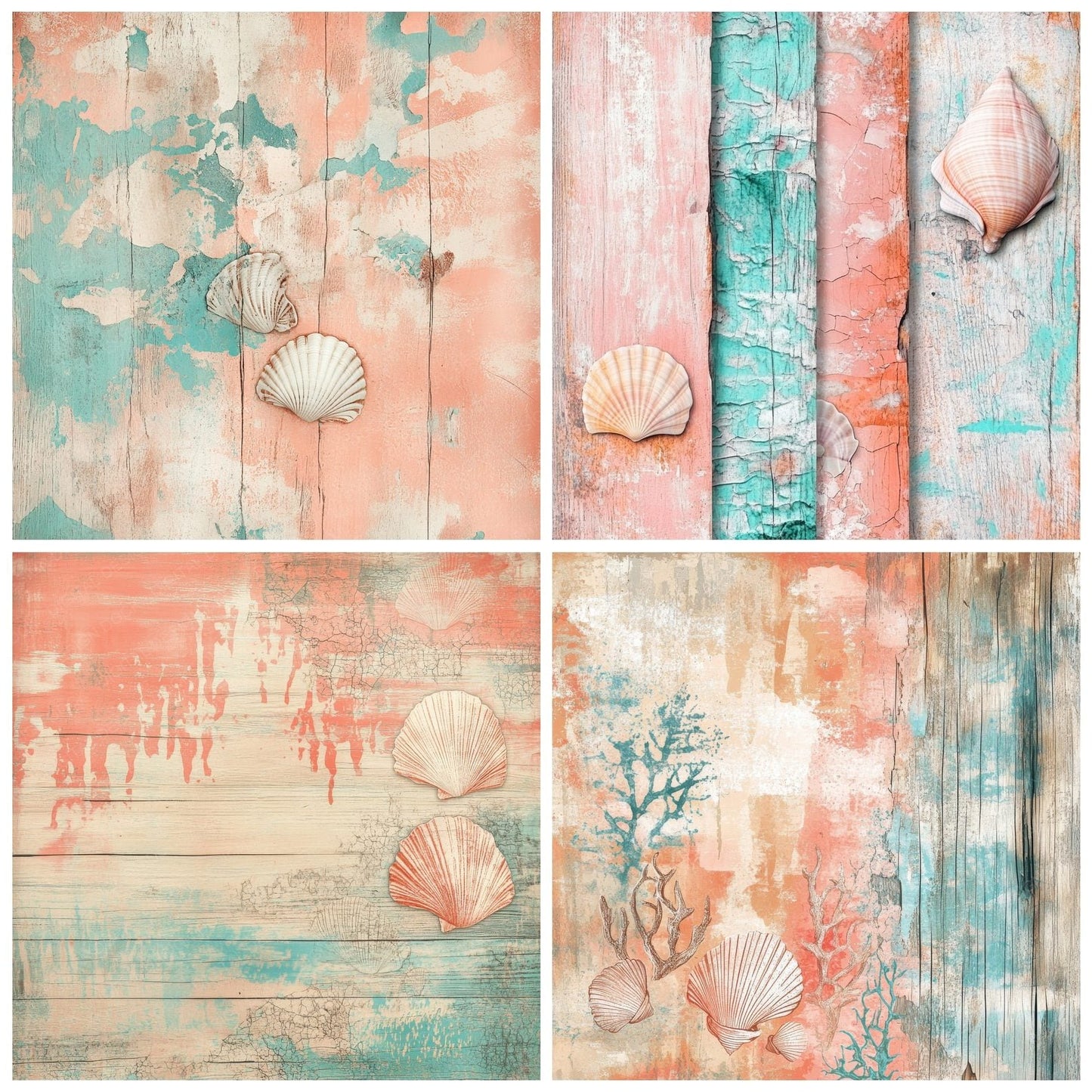 Coral and Peach Seashells Digital Paper Pack (DDD000417)