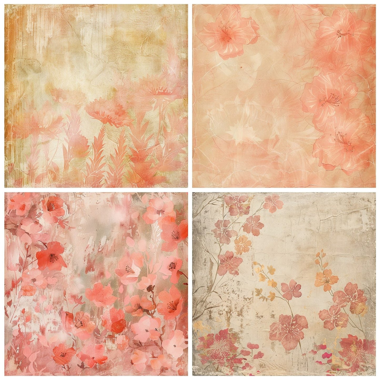 Coral Pink Floral Digital Paper Pack (DDD000418)