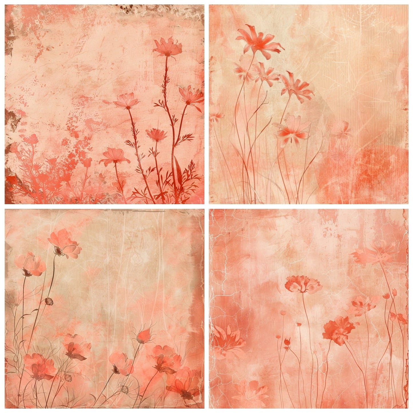 Coral Red Floral Digital Paper Pack (DDD000419)