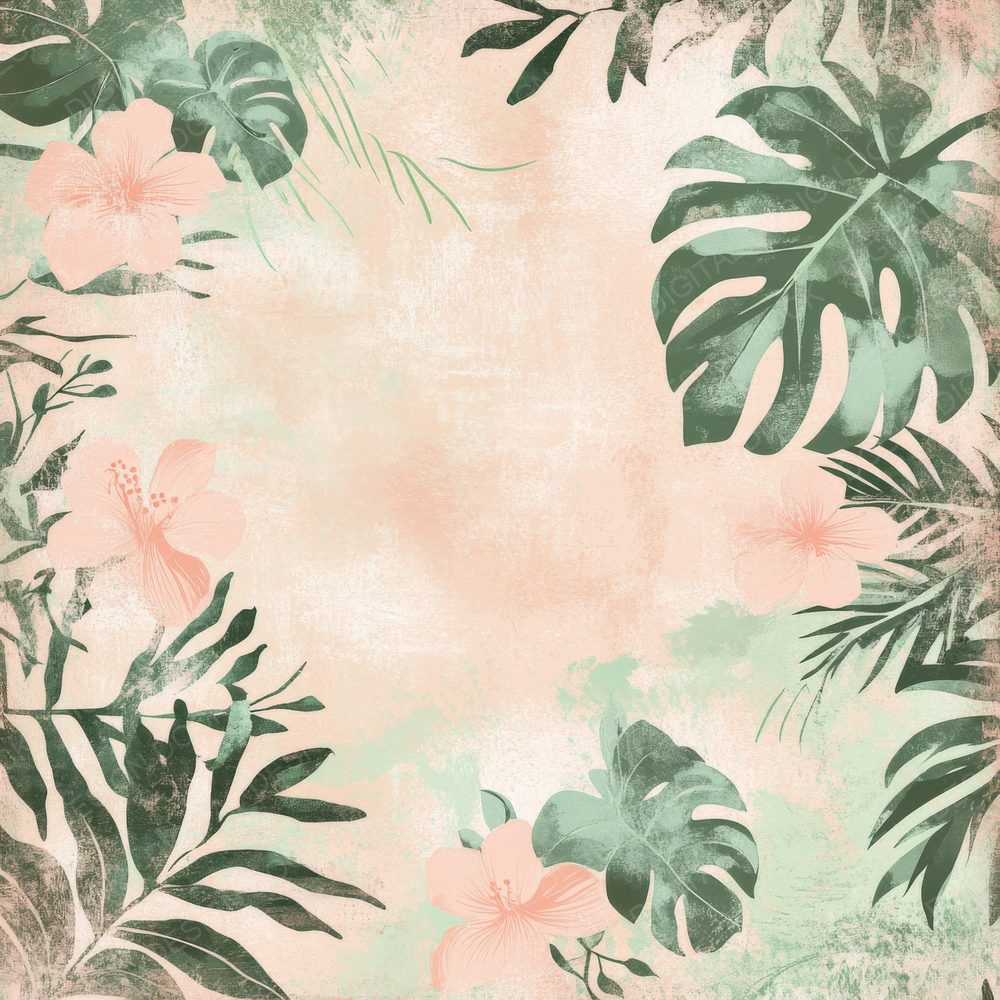 Creamy Pink Hibiscus and Monstera Digital Paper Pack (DDD000434)