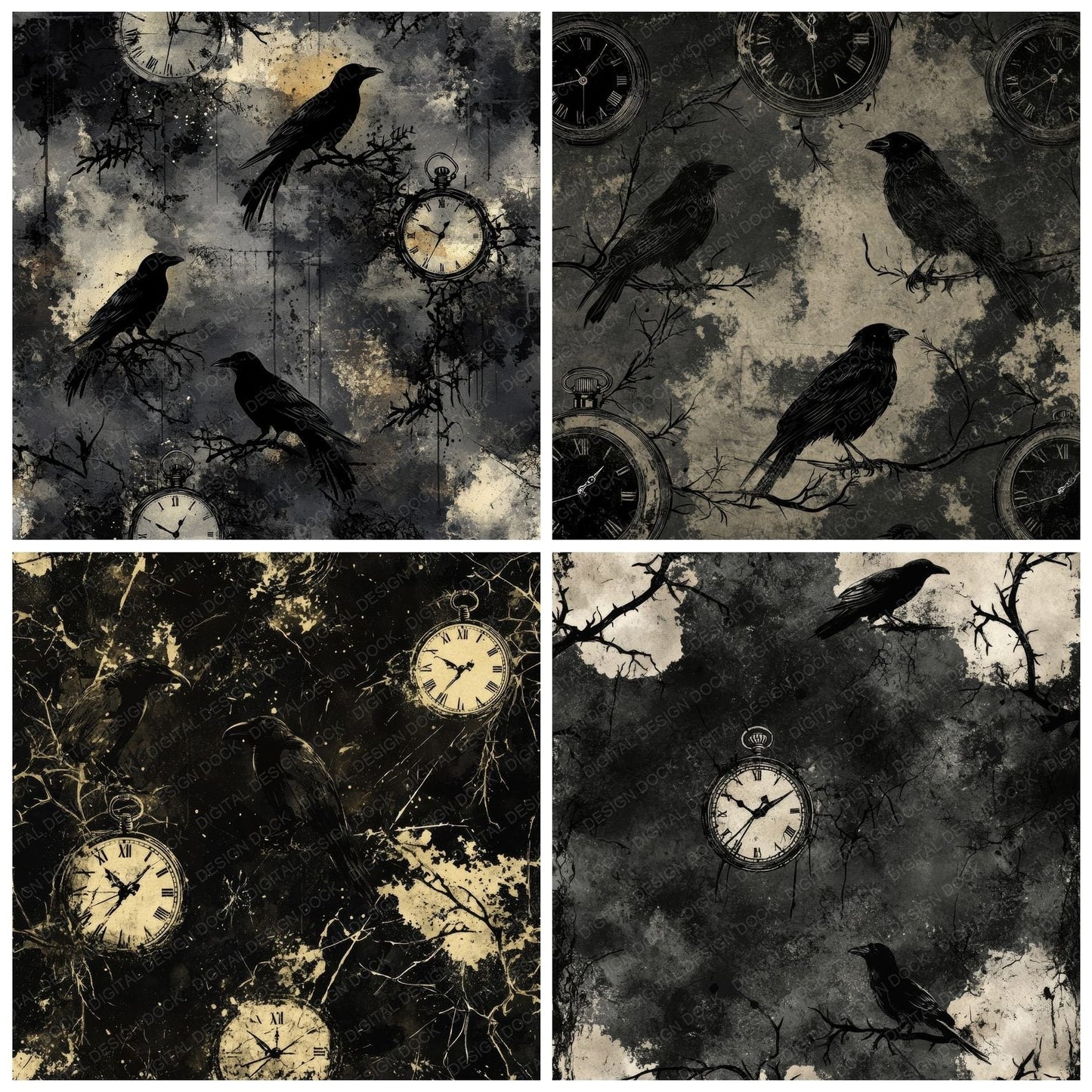 Crows and Pocket Watches Digital Paper Pack (DDD000436)