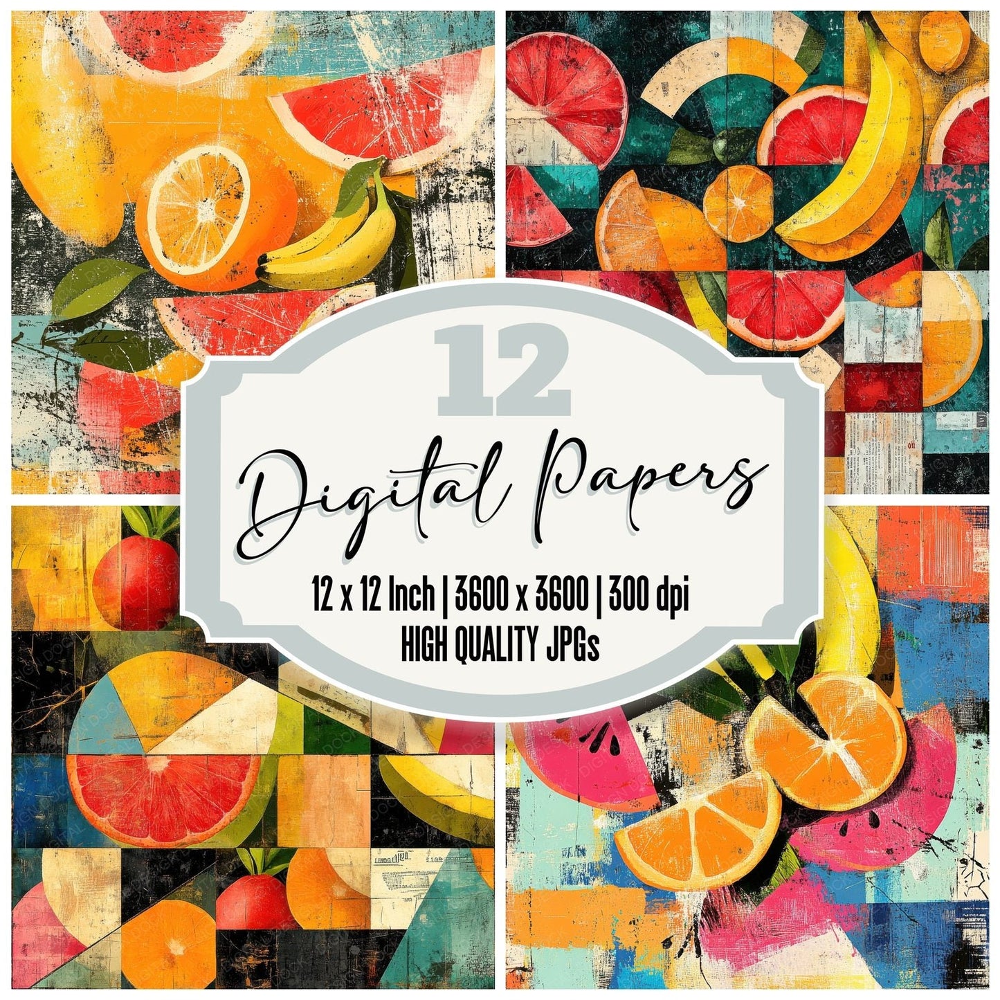 Cubist Fruit Collage Digital Paper Pack (DDD000439)