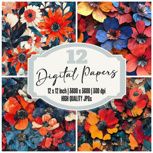 Cutout Shadow Florals Digital Paper Pack (DDD000442)