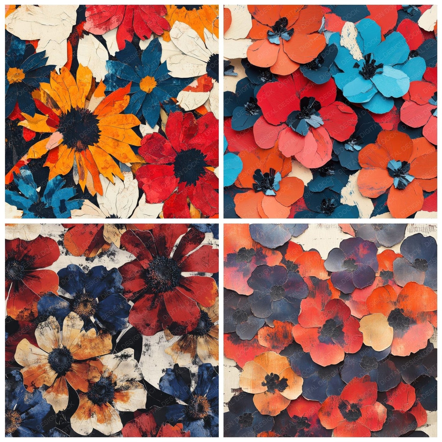 Cutout Shadow Florals Digital Paper Pack (DDD000442)