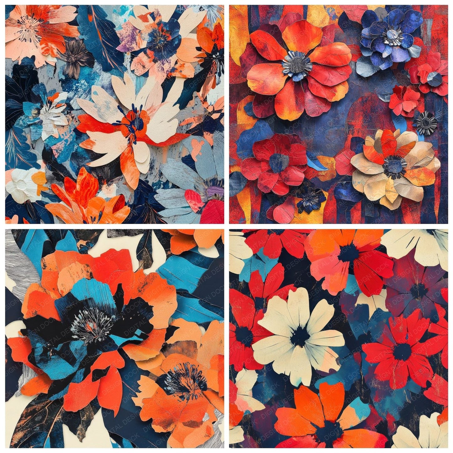 Cutout Shadow Florals Digital Paper Pack (DDD000442)
