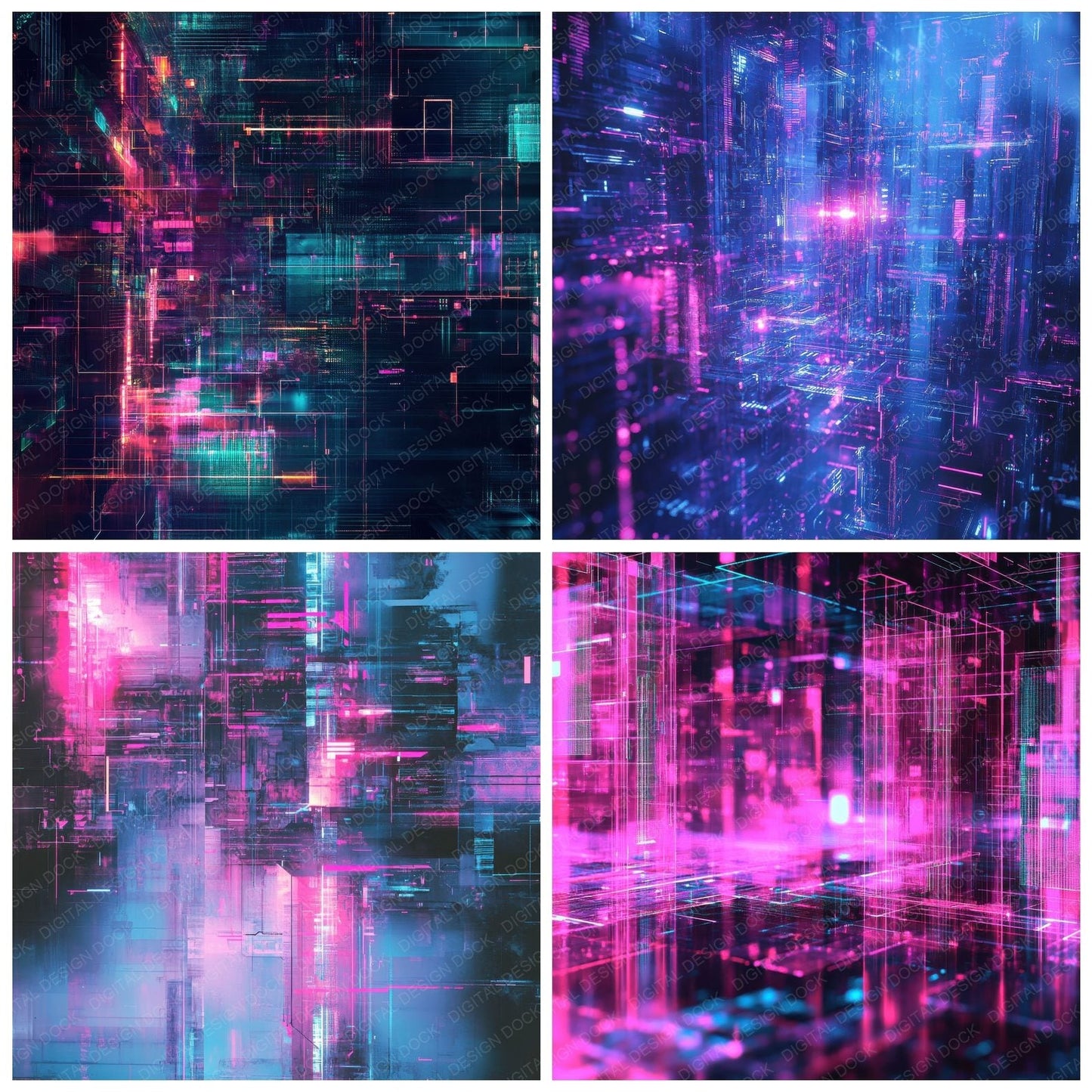 Cyber Glitch Grid Digital Paper Pack (DDD000444)