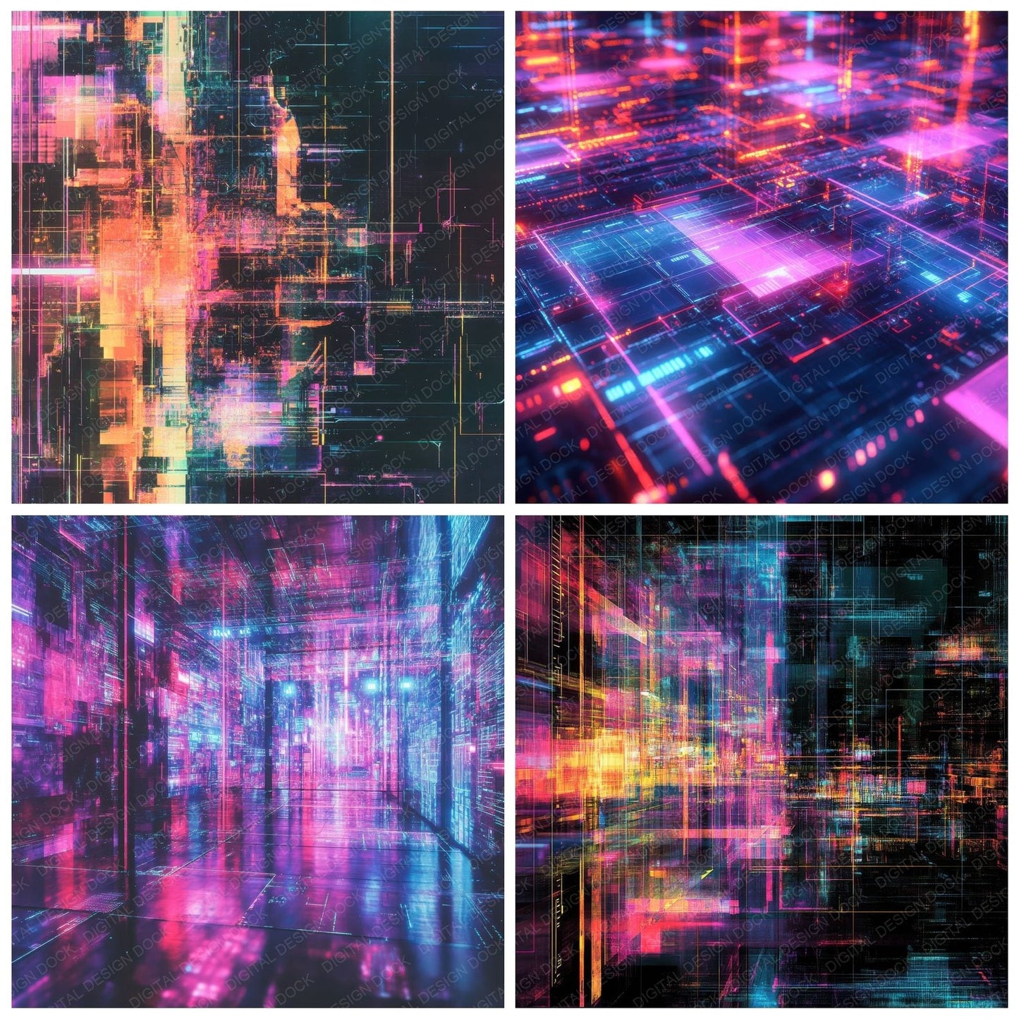 Cyber Glitch Grid Digital Paper Pack (DDD000444)