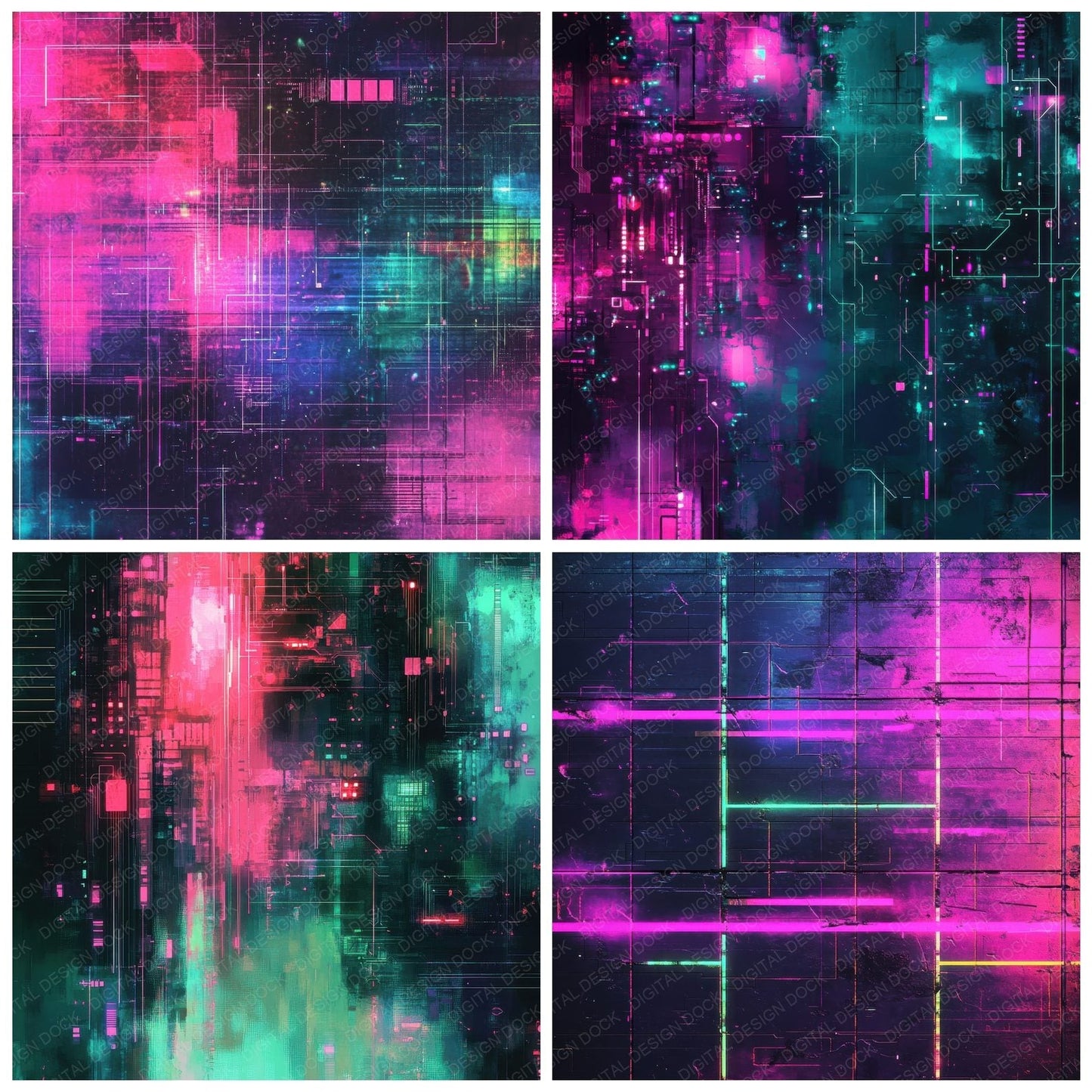 Cyberpunk Neon Grid Digital Paper Pack (DDD000446)