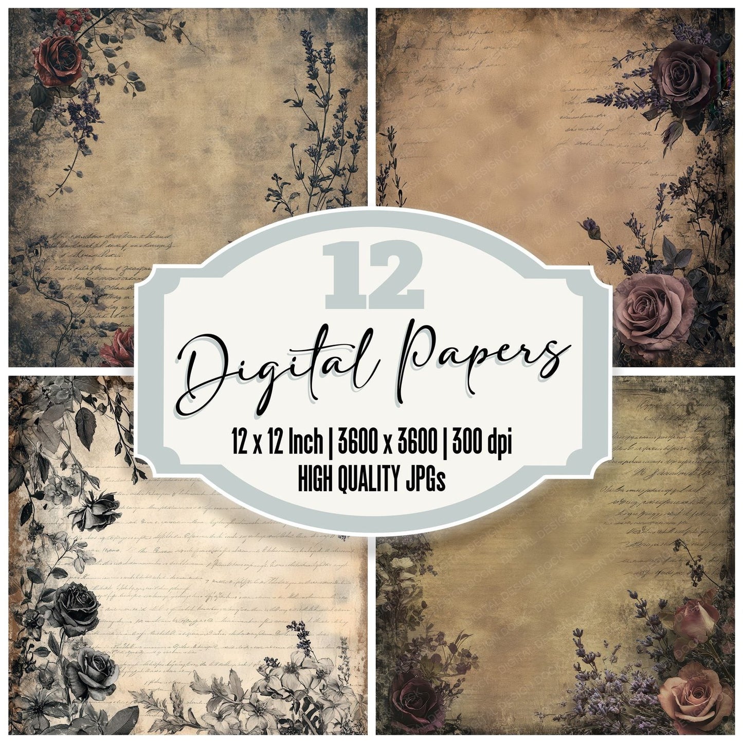 Dark Academia Flora Digital Paper Pack (DDD000449)