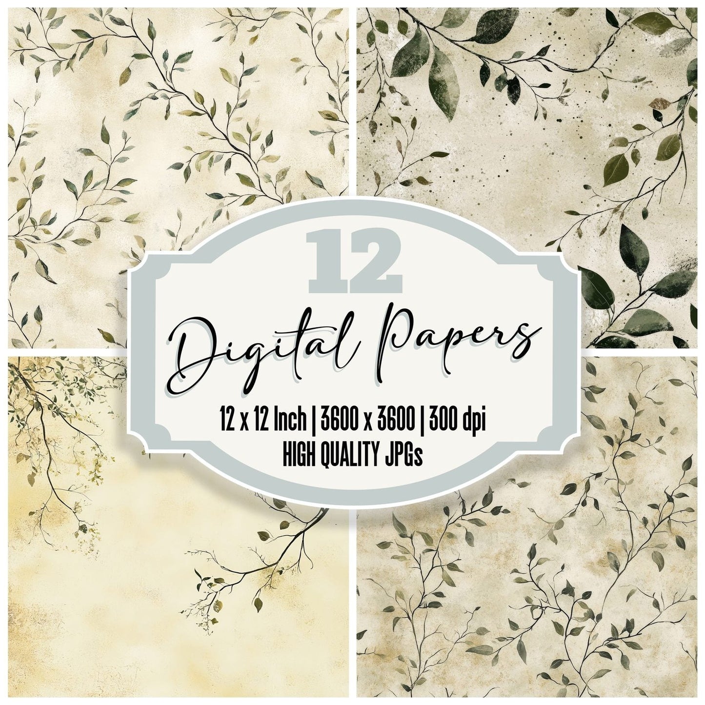 Dark Green Fig Leaves Digital Paper Pack (DDD000450)