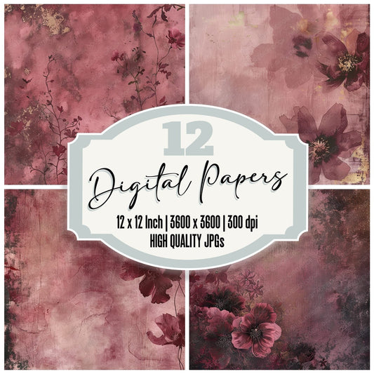 Deep Burgundy Floral Digital Paper Pack (DDD000454)