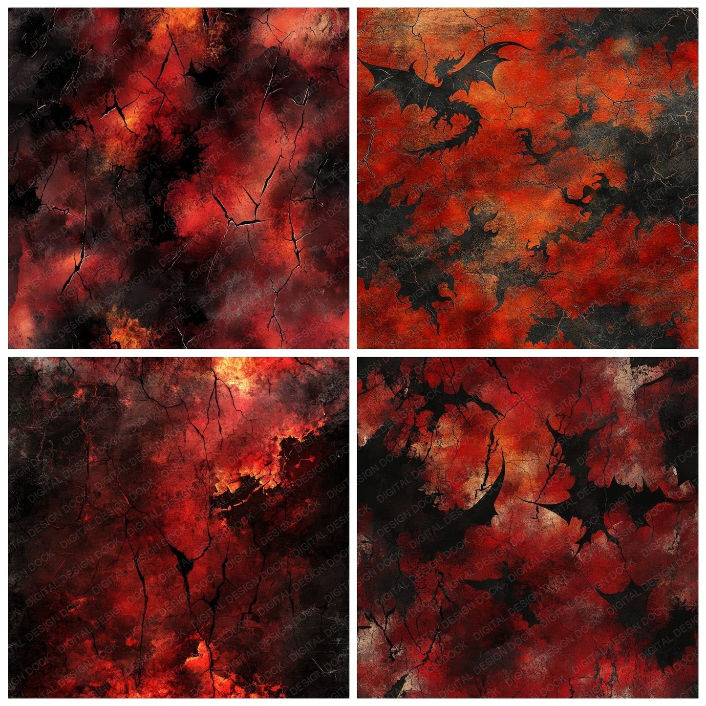 Deep Crimson Dragon Silhouettes Digital Paper Pack (DDD000455)