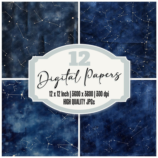 Deep Indigo Zodiac Constellations Digital Paper Pack (DDD000459)