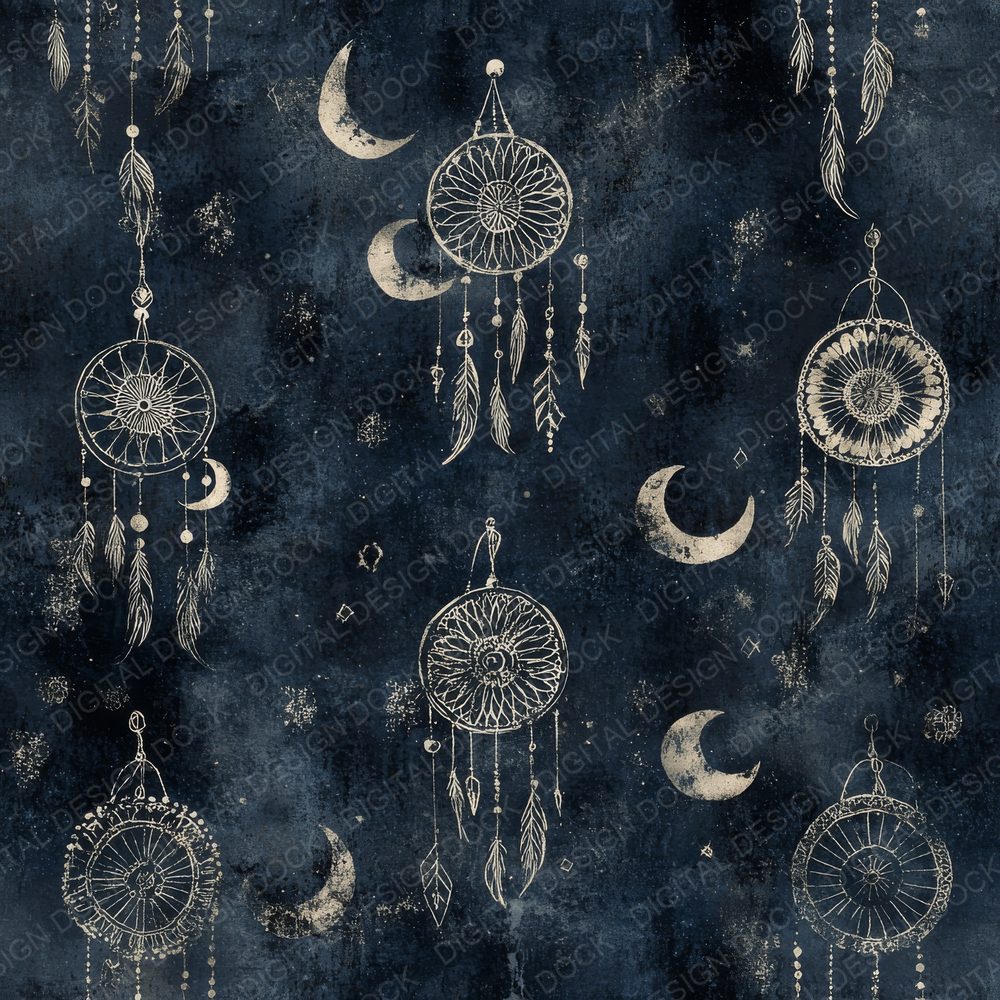Deep Navy Boho Dreamcatchers Digital Paper Pack (DDD000460)