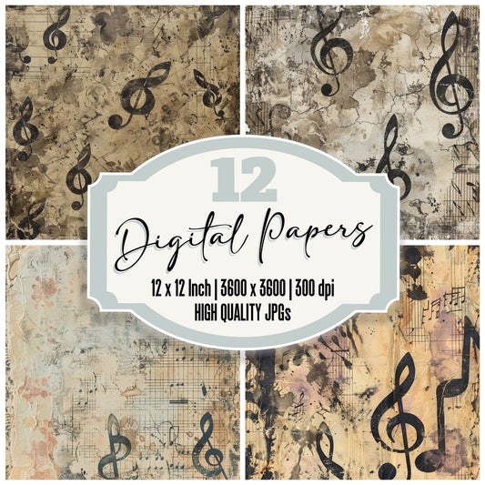 Distressed Music Sheet Notes Digital Paper Pack (DDD000465)