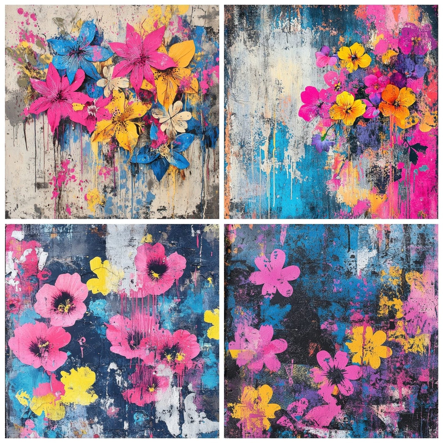 Dripping Neon Florals Digital Paper Pack (DDD000471)
