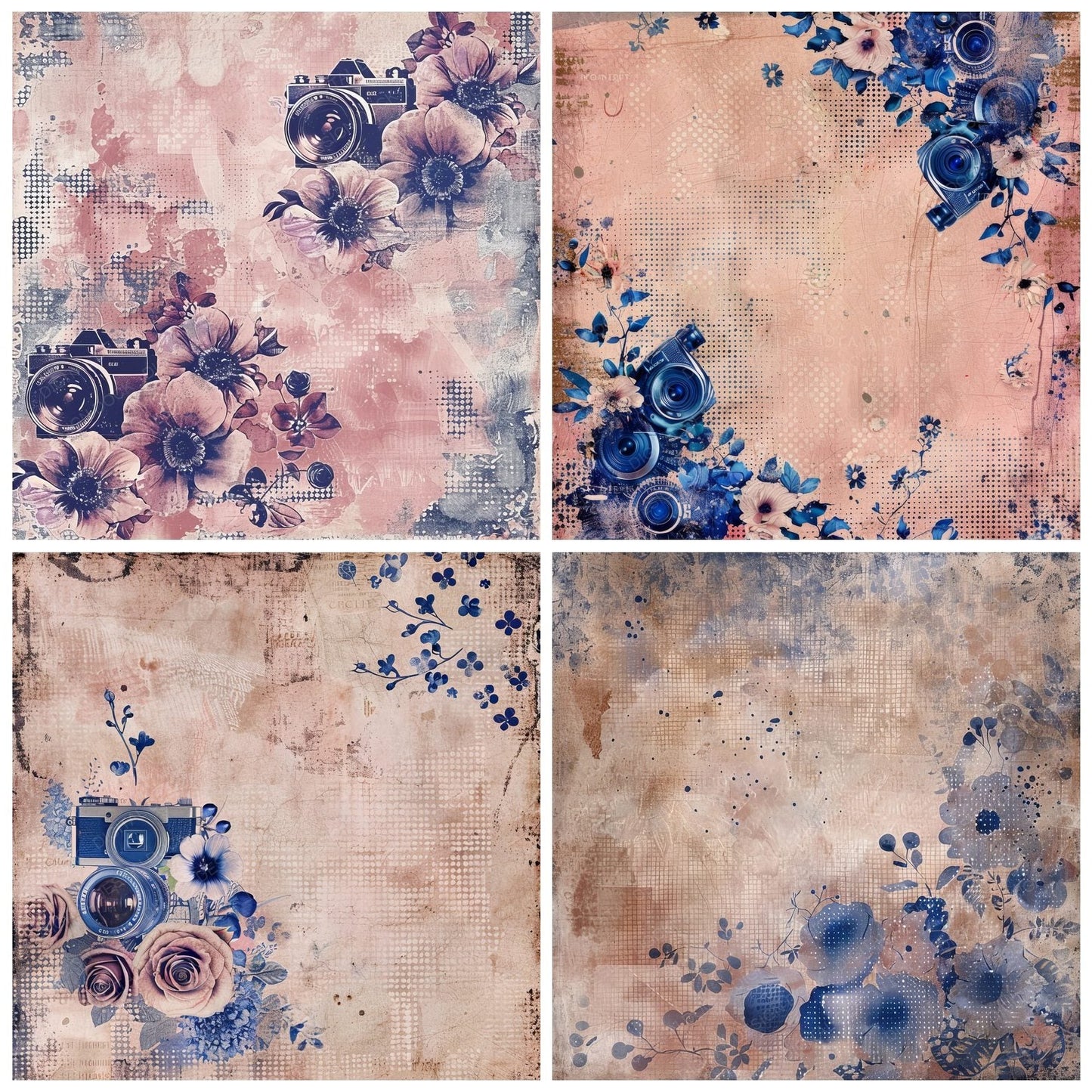 Dusty Pink and Cobalt Camera Polka Dot Pattern Digital Paper Pack (DDD000475)