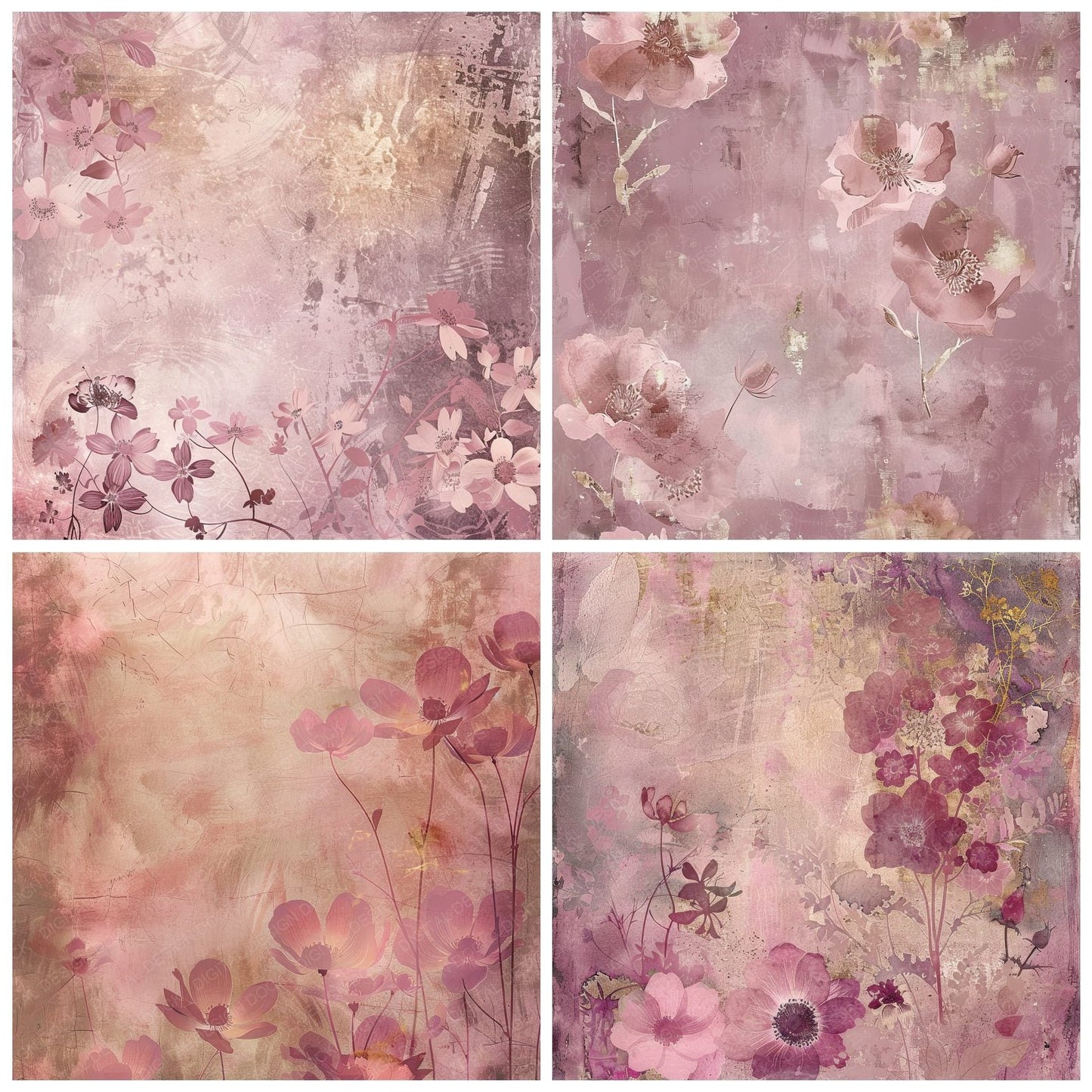 Dusty Pink Floral Digital Paper Pack (DDD000476)