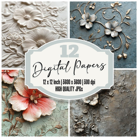 Embossed Elegance Floral Digital Paper Pack (DDD000481)