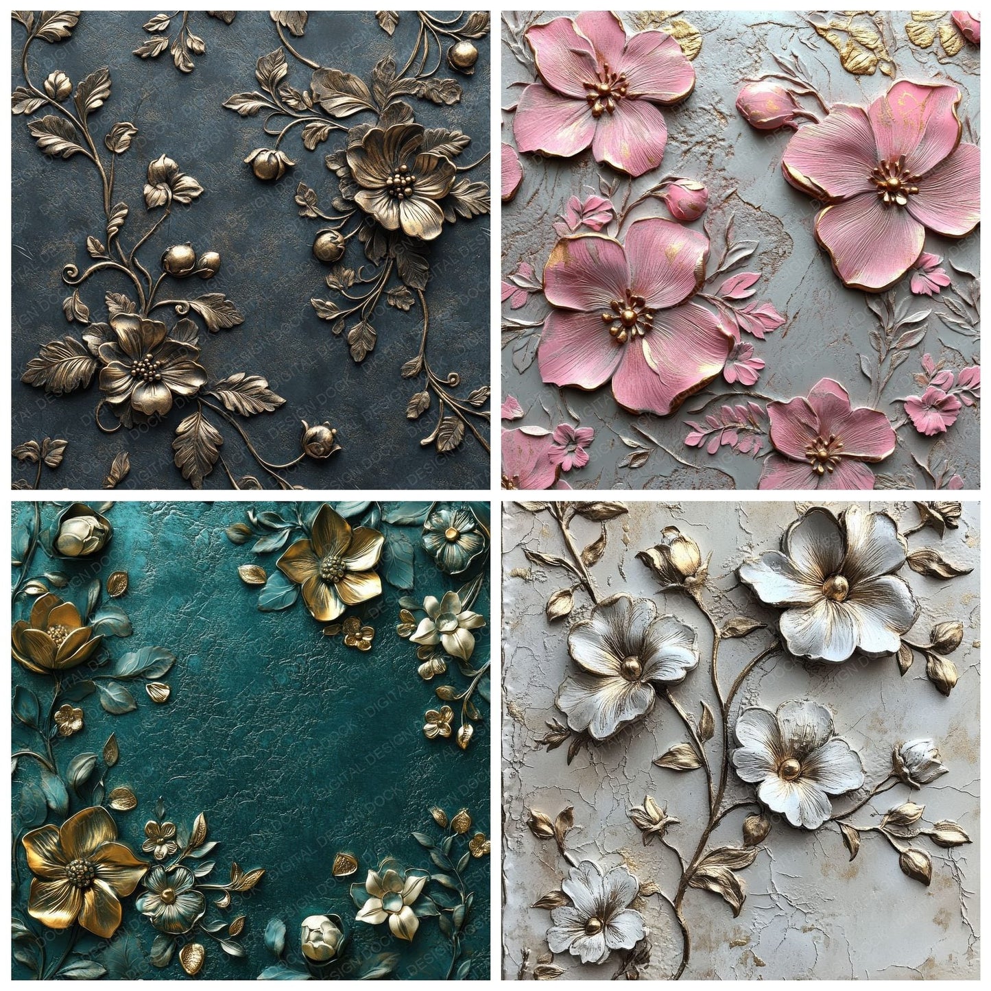 Embossed Elegance Floral Digital Paper Pack (DDD000481)
