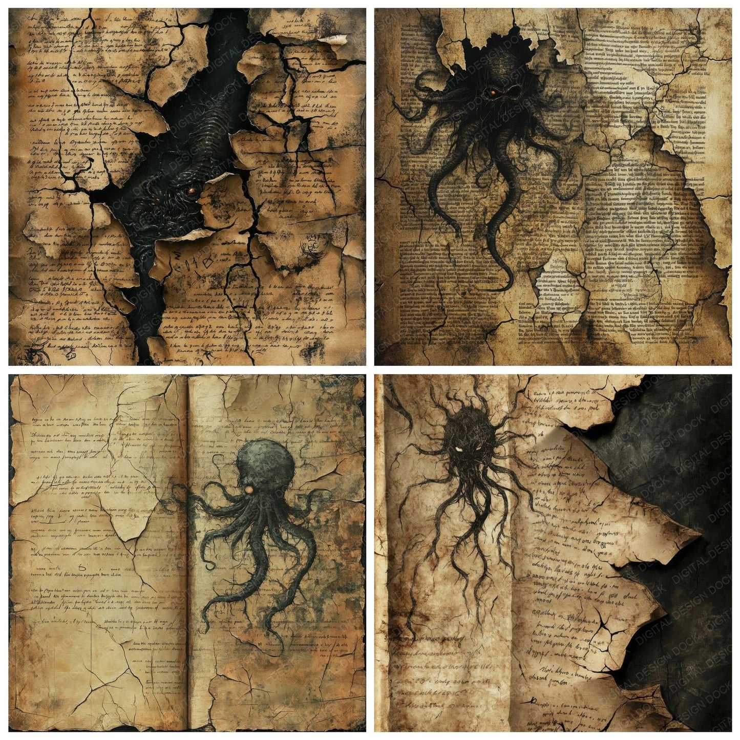 Eroded Lovecraftian Manuscripts Digital Paper Pack (DDD000489)