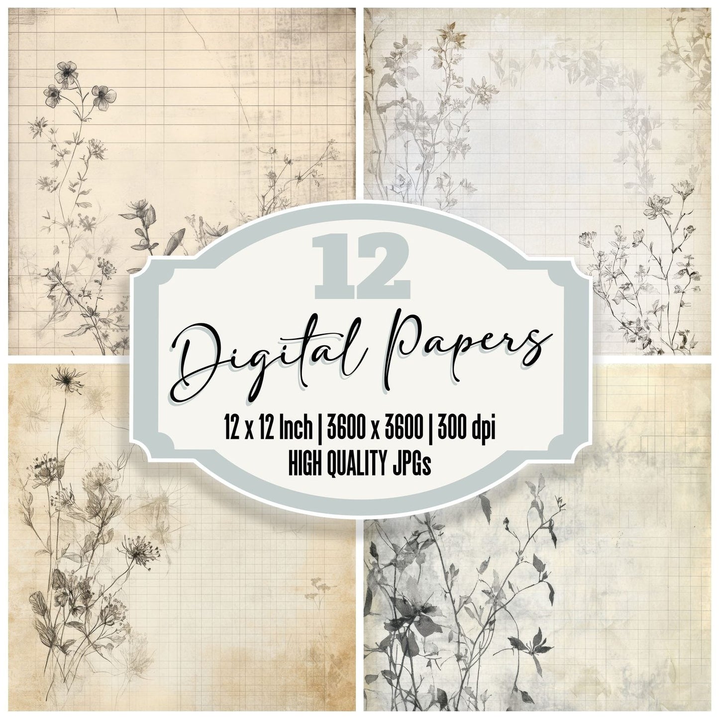 Faded Graph Floral Digital Paper Pack (DDD000496)