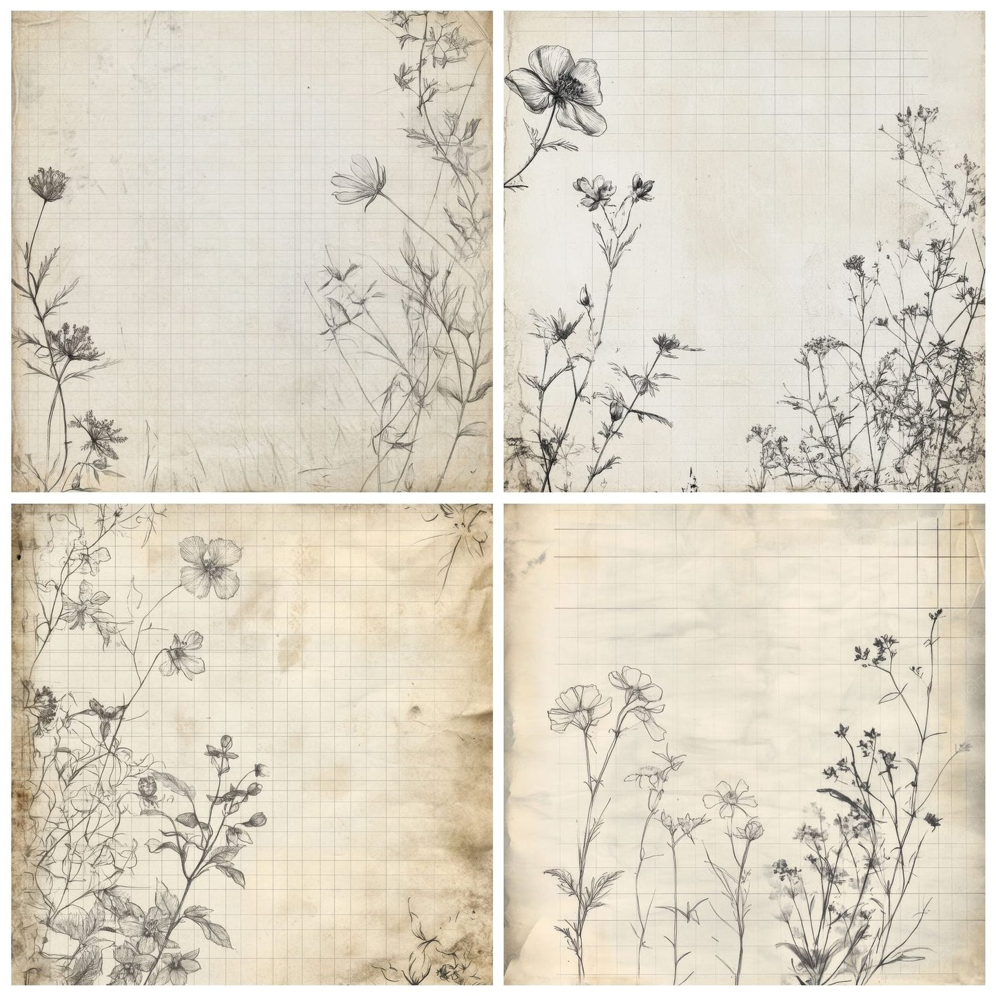 Faded Graph Floral Digital Paper Pack (DDD000496)