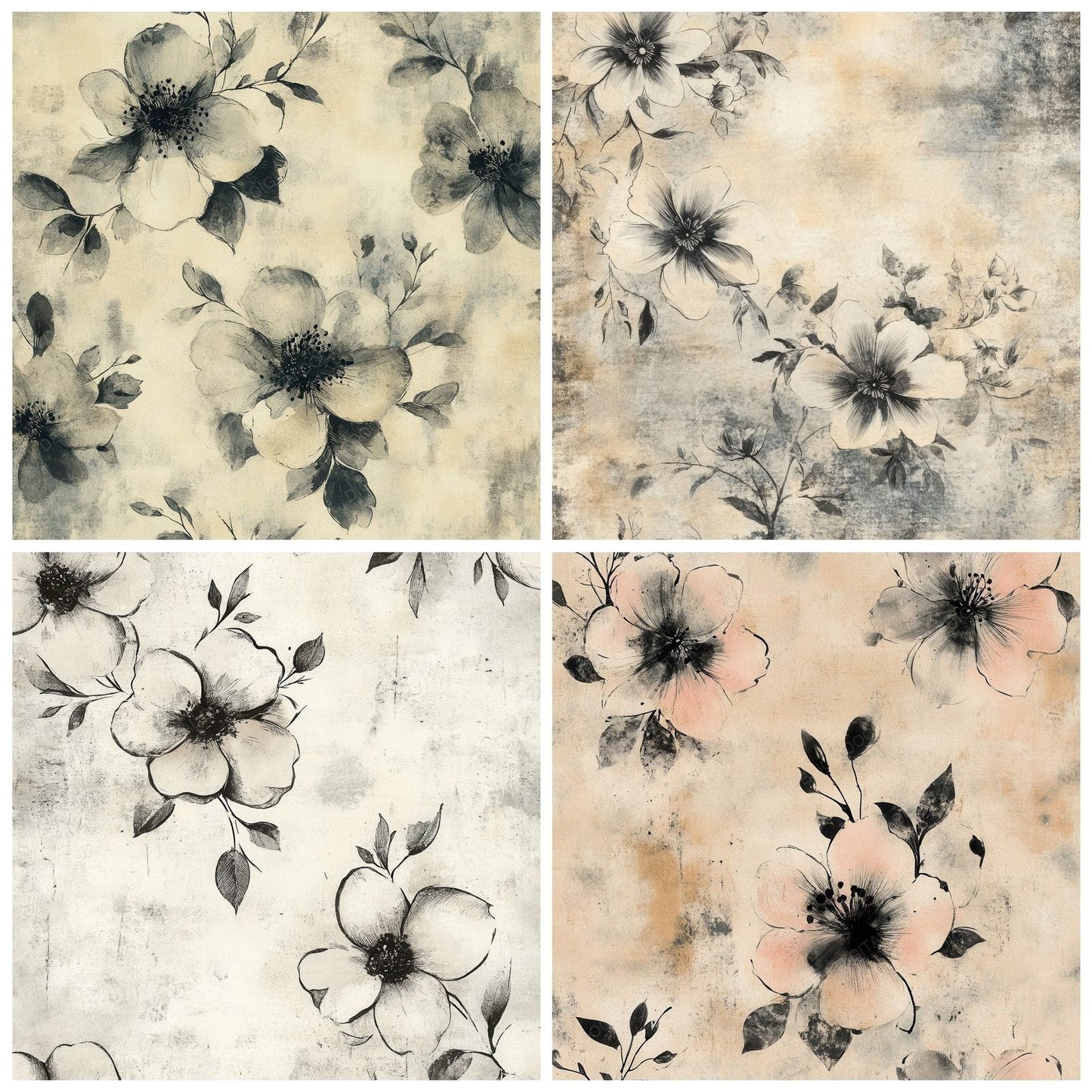 Faded Ink Florals Digital Paper Pack (DDD000497)