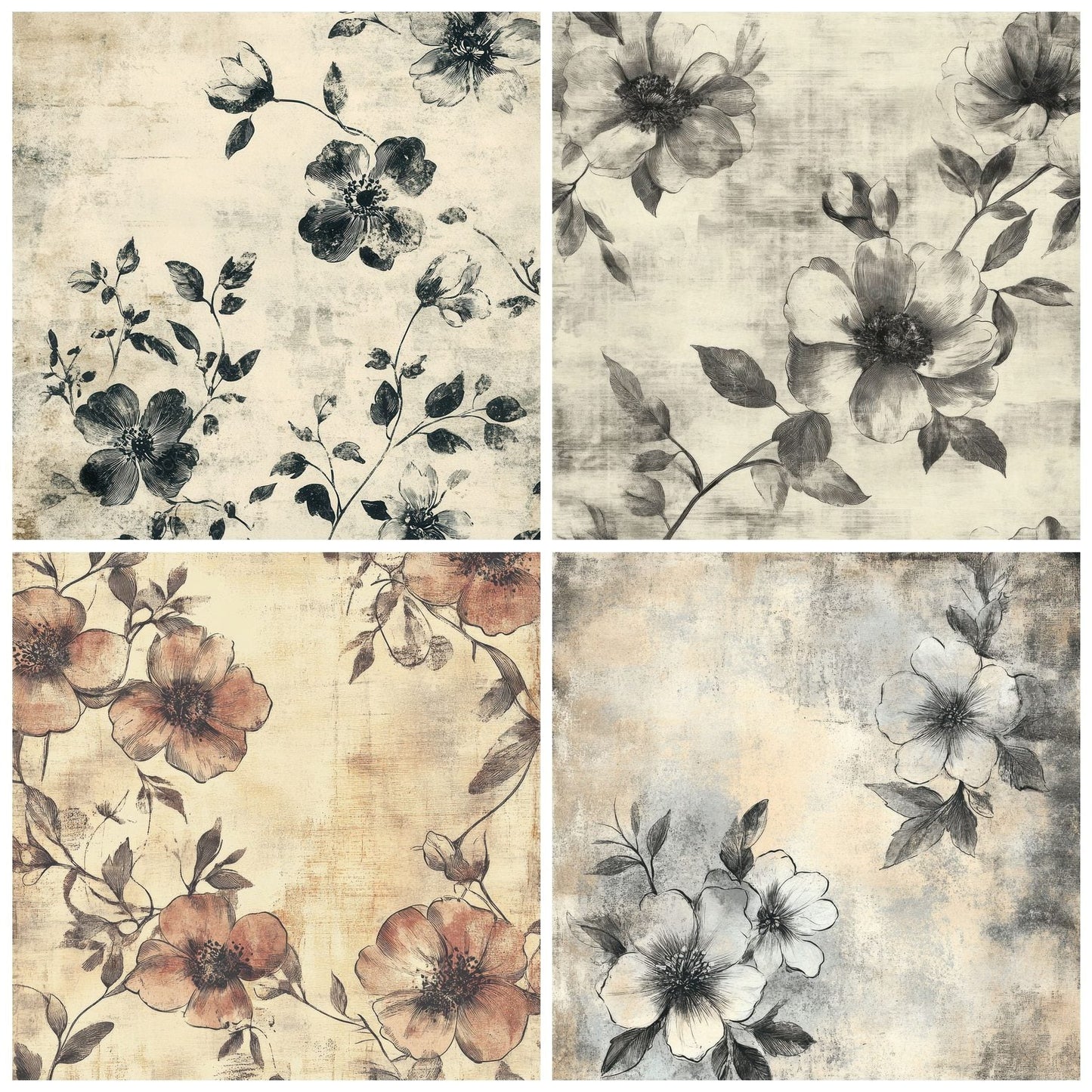 Faded Ink Florals Digital Paper Pack (DDD000497)