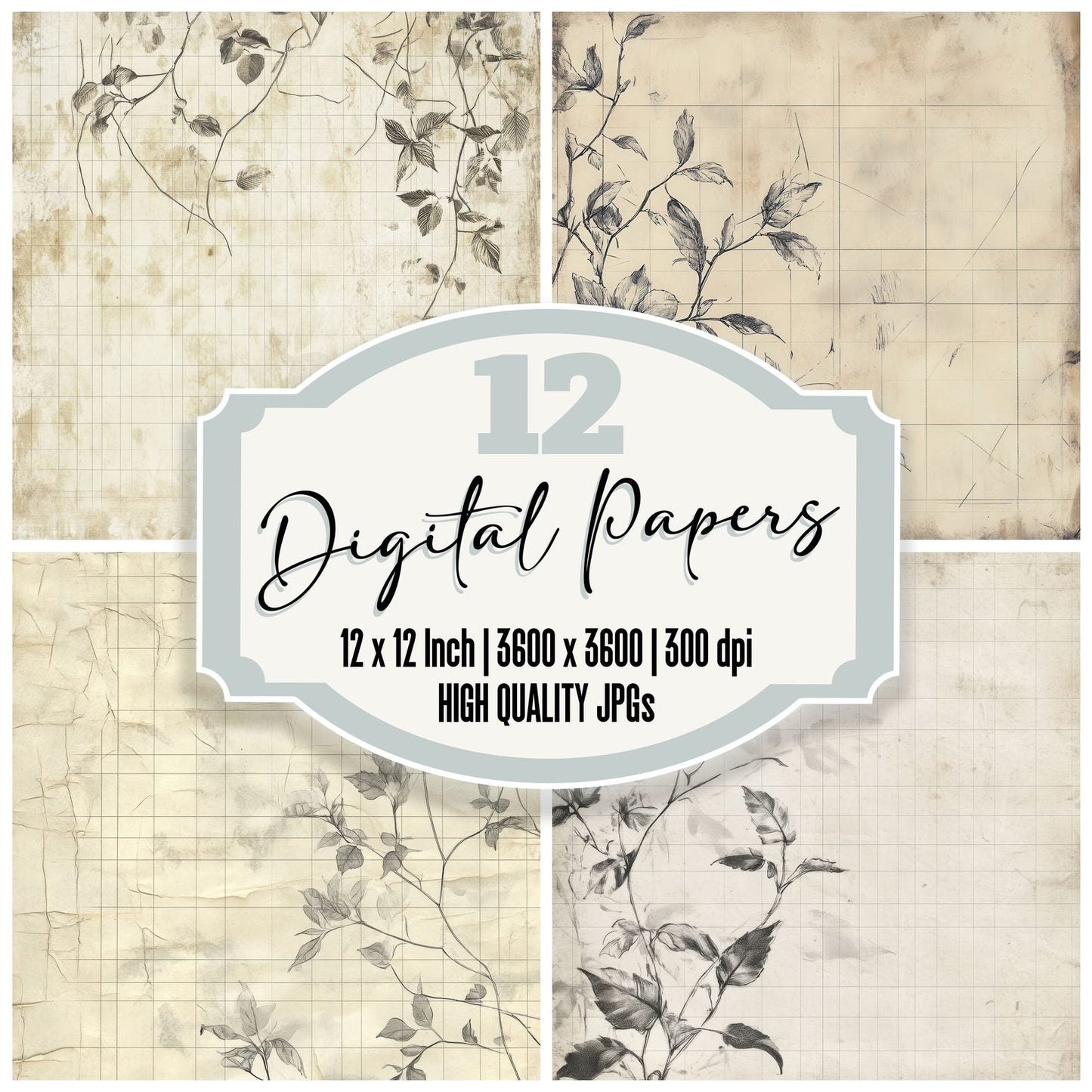 Faint Botanical Grid Digital Paper Pack (DDD000506)