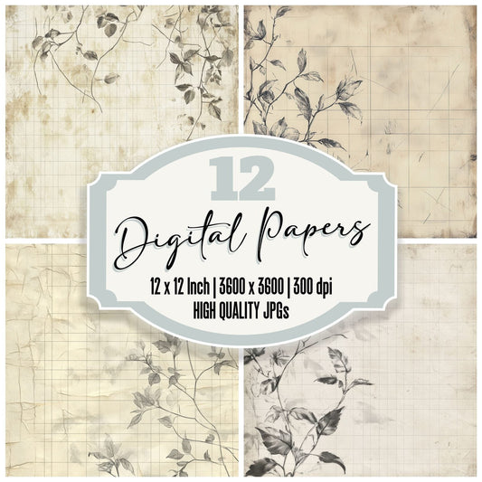 Faint Botanical Grid Digital Paper Pack (DDD000506)